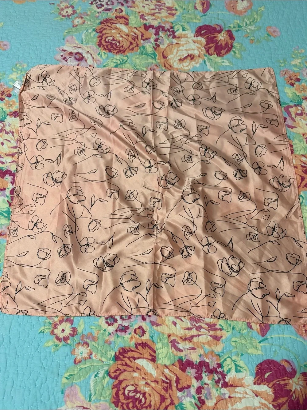 Silky Pink Floral Print Neck Scarf